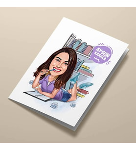 Kişiye Özel Karikatürlü Çalışkan Kız Tebrik Kartı