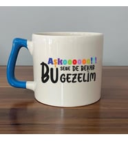 Aşkoooooo Baskılı Mavi Kulplu D Kupa