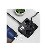 Akım Korumalı Anahtarlı Priz - 3X Priz - 2X Usb - 2X Type-C - 2 mt Kablo Hızlı Şarj Özellikli Siyah