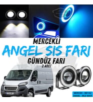 Peugeot Boxer Uyumlu Üniversal Mercekli Angel Sis Farı Metal 76 mm Buz Mavi Halkalı Gündüz Farı 2 Ad