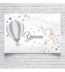 Balon ve Fil Temalı Doğum Günü Afişi