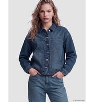 LCW Vision İndigo Gömlek Yaka Oversize Kadın Jean Ceket