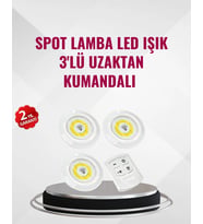 3 Lü Pilli Kablosuz Led Spot Lamba Seti Kumandalı Kolay Montaj Aydınlatma