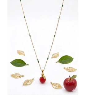 925 Ayar Gümüş Papatya Silver Özel El İşi Murano Taşlı Elma Kolye.rose.gold.rodaj Renk Seçeneğiyle