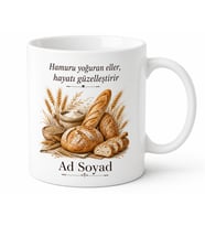 İsimli Ekmek Somunu Desenli Fırıncı Kupası Kişiye Özel Baskılı Bardak Hediye