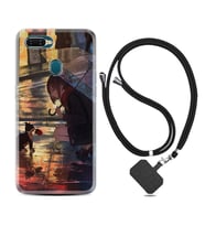 Oppo A5S A15 A16 A54 A55 A73 A74 Kılıf Boyun Askılı Silikon Kız ve Kedi 1762