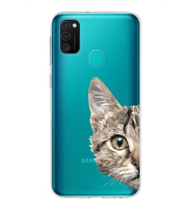 Samsung Galaxy M21 Kapak Catface Tasarımlı Şeffaf Silikon Kılıf