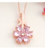 925 Ayar Gümüş Rose Pembe Sevgi Çiçeği Kadın Kolye (Karışık)