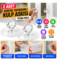 Mey İthalat® 2 Adet Kristal Kendiliğinden Güçlü Yapışkanlı Kulp Askısı Tutma Kolu
