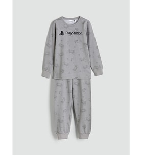 LCW Kids Gri Bisiklet Yaka Playstation Baskılı Erkek Çocuk Pijama Takımı
