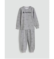 LCW Kids Gri Bisiklet Yaka Playstation Baskılı Erkek Çocuk Pijama Takımı