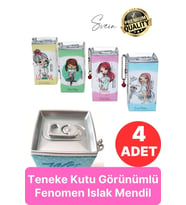 Özel Üretim 4 Adet Teneke Kutu Görünümlü Islak Mendil Anahtarlık Çocuk Figürlü Mini Cep Çanta Uyumlu