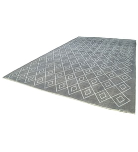 Gri Halı El Dokuma Geometrik Motifli Lüks Salon Halısı Antrasit Gri Yatak Odası Eskitme Vintage