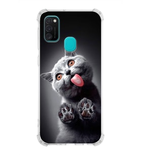 PrintiFy Samsung Galaxy M21 Uyumlu Kedi 2 Baskılı Şeffaf Köşe Korumalı Antişok Kılıf