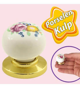 Kardelen Gerçek Porselen Düğme Gold Altın Çekmece Dolap Kapak Kulpu Kulbu Porselen Kulp