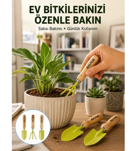 Ahşap Saplı Mini Bahçe El Aleti Seti Saksı ve Çiçek Bakım Seti