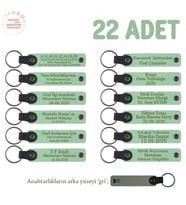 Açık Yeşil & Gri, Anaokulu Anısı Olarak Üzerinde İsim Yazılı Anahtarlık 22’li Set, Özel Hediye