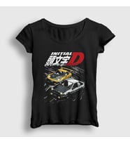 Presmono Kadın Siyah Poster Drift Anime Initial D T-Shirt 523778tt