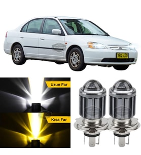 Honda Civic Vtec1 2001-2004 Makyajsız Mercekli Far Ampulü Led Xenon Sarı-Beyaz Far Şimşek Etkili