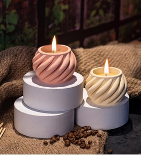 Pastel Renkli Sarmal 2'li Dekoratif Beton Mum Seti (Beyaz)