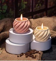 Pastel Renkli Sarmal 2'li Dekoratif Beton Mum Seti (Beyaz)