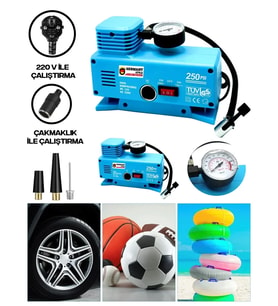 220 Volt-12 Volt 250 Psi Geniş Uygulama Yelpazesi Kompresör Lastik Hava Şişirme Oto Pompası