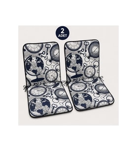 2 Adet Rattan Arkalıklı Sandalye Minderi (Kalınlık 4cm)-Saat Desen Lacivert