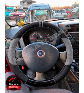Fiat Palio Dikme Direksiyon Kılıfı Delikli Deri Parlak Siyah Gri Detay Çift Yüzük ve Dikiş 2002-2012