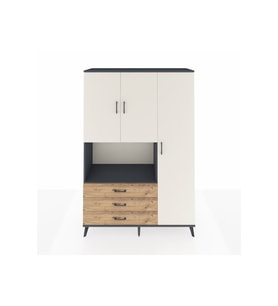 Hyperion Dolap 7 Raflı 3 Çekmeceli 3 Kapaklı 132x44x195 Antrasit-Aytaşı/Çam