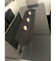 Runner leke tutmaz dertsiz kumaş dekoratif Püsküllü Siyah 35 x 140 cm