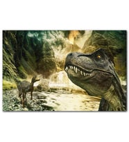 Cakatablo Tyrannosaurus Rex ve Raptor Nehir Kenarında MDF Tablo