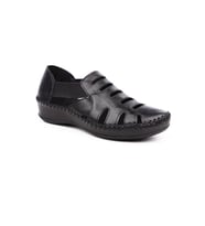 Venüs 18791395 Kadın Deri Lastikli Comfort Delikli Sandalet (Siyah)