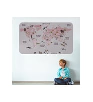Eğitici Dünya Haritası Dünya Atlası Çocuk Ve Bebek Odası Duvar Sticker-3798-85x130