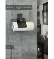 Kapaklı Kağıt Havluluk Paslanmaz Peçetelik Çelik Banyo Havluluk Düzenleyici Siyah