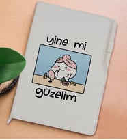 BK Gift Yine Mi Güzelim Tasarımlı Beyaz Termo Deri Not Defteri 15x21cm-1