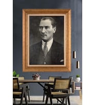 Altın Varaklı Çerçeveli Paspartulu Atatürk Tablo DC1588 (Gold)