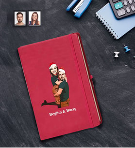 Kişiye Özel Yılbaşı Sevgili Karikatürlü Kırmızı Defter Model-6