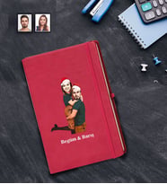 Kişiye Özel Yılbaşı Sevgili Karikatürlü Kırmızı Defter Model-6