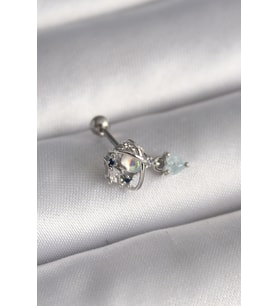 316L Çelik Gümüş Renk Zirkon Taşlı Sallantı Kalp Detay Tragus Piercing 5886 - HPSBYI5027-460