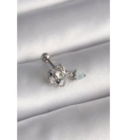 316L Çelik Gümüş Renk Zirkon Taşlı Sallantı Kalp Detay Tragus Piercing 5886 - HPSBYI5027-460