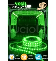 LumiDrive 5m Yeşil LED Şerit – 12V Araç İçi Işıklandırma, Kablolu, Kesilebilir, 2835 SMD, Yapışkanlı