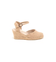 Gerçek Elişi Topuğu Açık Bilekten Bantlı Dolgu Topuk Keten Hasır Espadril Handmade (Hasır Sarı)
