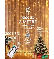 300 Ledli 10 Sarkıt Perde Led Işık-8 Fonksiyon, Uzaktan Kumandalı, 3x3 Metre