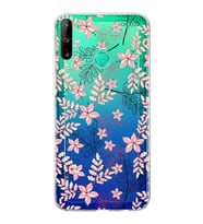 Huawei P40 Lite E Uyumlu Kapak Floral Kırmızı Tasarımlı Şeffaf Silikon Kılıf