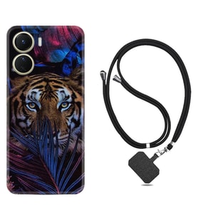 Vivo Y16 Kılıf Resimli Boyun Askılı İpli Desenli Silikon Flowers Tiger 1319
