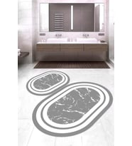 Dijital Baskılı Kaymaz Taban Yıkanabilir Oval 2'li Klozet Takımı Banyo Paspası NOKZ-HY-1383 (Gri)