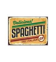 Delicious Spaghetti Retro Ahşap Tablo - İtalyan Makarna Reklam Afişi Tasarımı