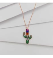 Gümüş Renkli Zirkon Taşlı Kaktüs Model Kolye 925 Ayar (Karışık)