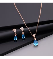 925 Ayar Gümüş Aquamarine Taşlı Damla Set