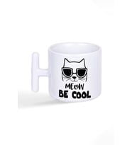 Meow Be Cool Sevimli Kedi Baskılı T Kulplu Latte Fincan Kupa Bardak